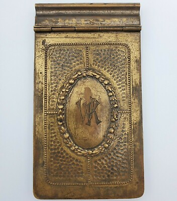 #ad WMF metal hammered brass Art Deco notebook holder WK initials maker German old $233.99