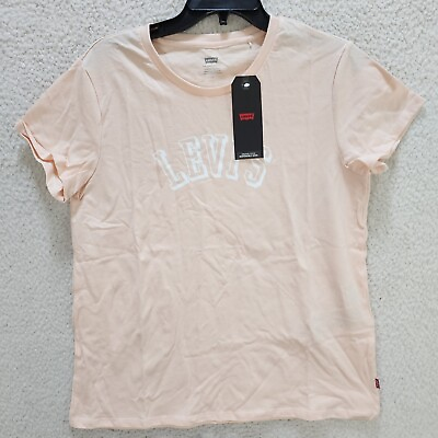 #ad LEVI#x27;S Printed Logo T shirt Women#x27;s L G Light Peach Solid Crewneck Pullover S S $4.07