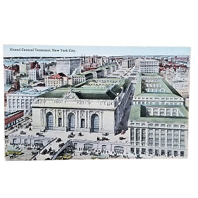 #ad Grand Central Terminal NY New York City Station Postcard Vtg Horse Wagon Buggy $5.99