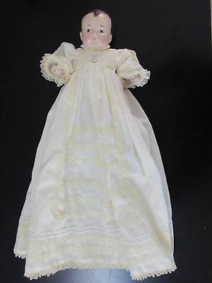 #ad Antique Composite 9quot; Baby Doll Unmarked Jointed Christening Dress $20.00