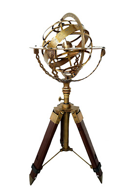#ad Thanksgiving brass armillary on tripod stand garden sculpture desk sphere roman $142.12