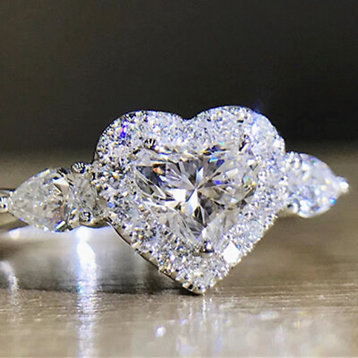 #ad Heart Cubic Zircon Wedding Jewelry 925 Silver Filled Ring Women Sz 6 10 C $3.02