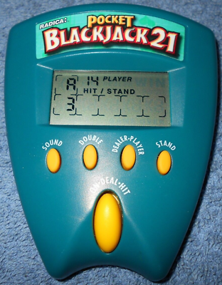 #ad 1999 RADICA POCKET BLACKJACK 21 HANDHELD ELECTRONIC CARD GAME BLUE EXCELLENT $10.99
