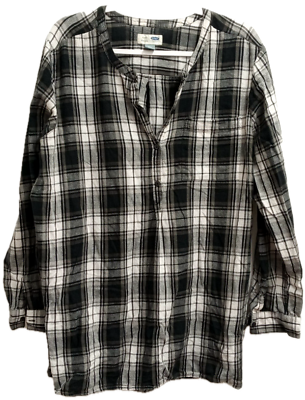 #ad Old navy black white plaid pocket partial buttoned long sleeve tunic top XXL $16.99