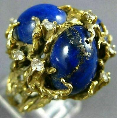 #ad ANTIQUE EXTRA LARGE .36CT DIAMOND amp; AAA LAPIS 14K YELLOW GOLD 3D NUGGET FUN RING $3366.00