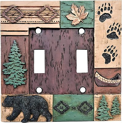 #ad Cabin Woodland Bear Canoe Electrical Double Toggle Light Switch Wall Plate Decor $16.50