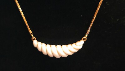 #ad Vintage Gold Tone Avon Necklace With Milk Glass Pendant $7.95