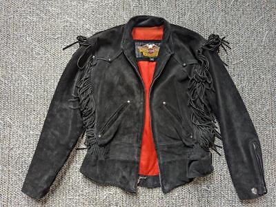 #ad vintage USA made HARLEY DAVIDSON motorcycle jacket M leather WESTERN fringe $224.95