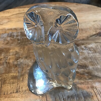 #ad Vintage Glass Owl Paperweight amp; Label Hand Made Mid Century Office Decor $18.70