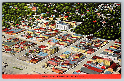 #ad c1940s Linen Aerial View Greeley Colorado Vintage Postcard $4.99