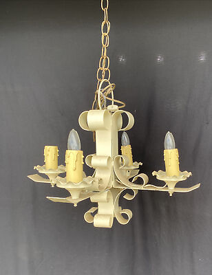 #ad #ad Vintage SPANISH REVIVAL GOTHIC Metal 4 LIGHT FIXTURE CEILING CHANDELIER Hanging $189.00