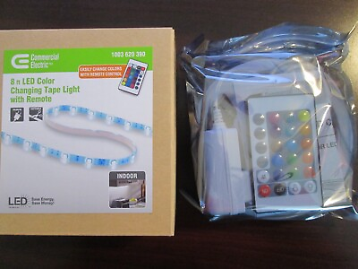 #ad New Commercial Electric 8’ Indoor LED Color Changing Tape Strip Light w Remote $14.00