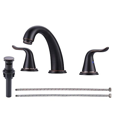 #ad Widespread Bathroom Faucet Oiled Rubbed Bronze Bathroom Sink Faucet 3 Hole Va... $91.09