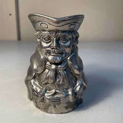 #ad Antique Metal Silver Plate Toby Jug Mug Creamer Colonial Figure Tricorn Hat $75.00