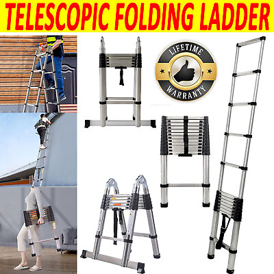 #ad 2.6 5M Multi Purpose Stainless Steel Extendable Telescopic Ladder 150kg 330lbs $93.99