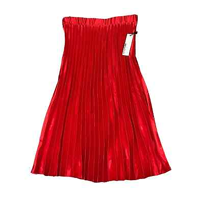 #ad NWT Women#x27;s Red Haute Monde Satin Pleated Midi Skirt M #398 P $29.00