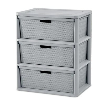 #ad 3 Drawer Wide Cross Weave Tower Storage Unit Organizer Container Nightstand NEW $34.32