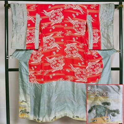 #ad 0421:Japanese Antique Kimono quot;Uchikakequot; Embroidered wedding dress Bride Costum $342.00