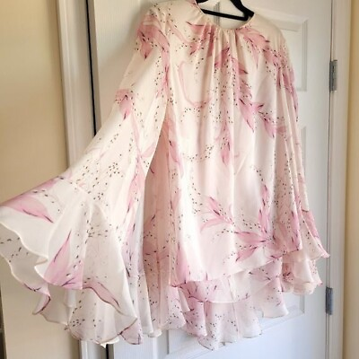 #ad Giambattista Valli Paris Silk Floral Butterfly Sleeve 2 Layer Tunic XL Couture $344.00