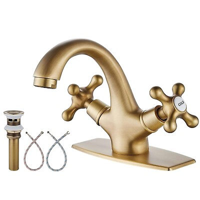 #ad #ad Antique Brass Bathroom Sink Faucet 1Hole 2 Handle Vanity Basin Mixer Tap w Drain $45.00