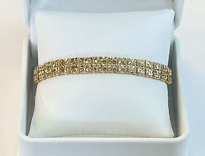 #ad 14K Gold Ladies Double Row Diamond Cut Sparkle Bracelet 7” 13.9g $890.00