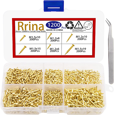 #ad Rrina 1200Pcs Small Tiny Nails Carbon Steel Brass Plated for Wooden DIY Micro 6 $14.49