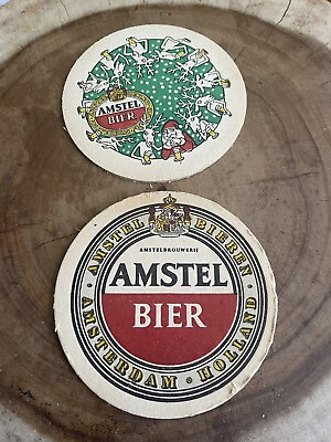 #ad Vintage Amstel Beer Bier Coasters Amsterdam Holland Round Double Sided Lot Of 6 $9.99