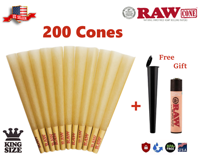 #ad Authentic RAW Classic King Size Pre Rolled Cones 200 Pack amp; Free Clipper Lighter $26.99