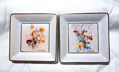 #ad set 2 Goebel Berta Hummel Gallery VTG Wild Flowers Porcelain Mini Tray Pin Dish $25.00