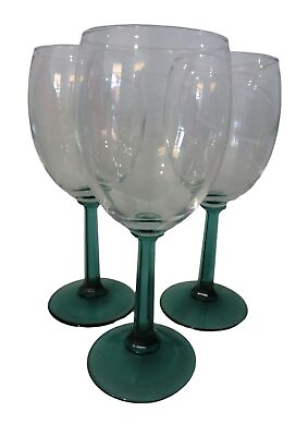 #ad Emerald Green Faceted Stem Clear Vessel Wine Glasses Vintage A Set of Three EUC $36.00