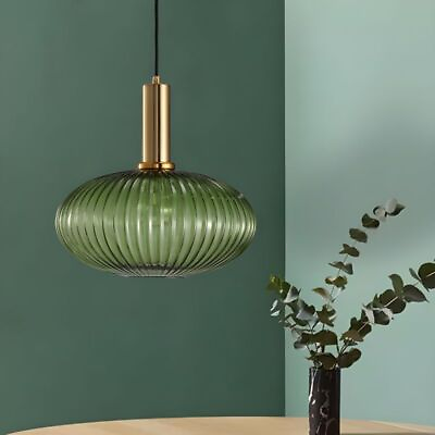 #ad Nordic Style Ceiling Pendant Light Ribbed Glass Hanging Lamp Modern Single Light $69.99