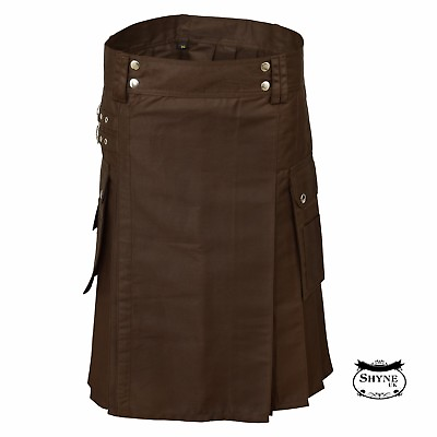#ad Chocolate Brown Men Fashion Sport Utility Kilt Deluxe Kilt Adjustable Sizes $30.68