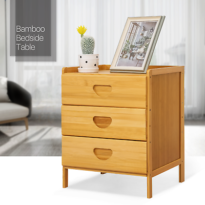 #ad 15quot; Natural Bamboo Bedroom Storage Cabinet Nightstand Bedside Table w 3 Drawers $46.99