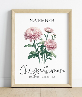 #ad Birth Month Flower Art Print November Chrysanthemums Wall Art Decor Home Decor $9.99