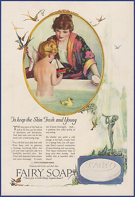 #ad Vintage 1920 FAIRY SOAP Boy Bath Toys Boat Birds Art Bathroom Décor 20s Print Ad $29.96