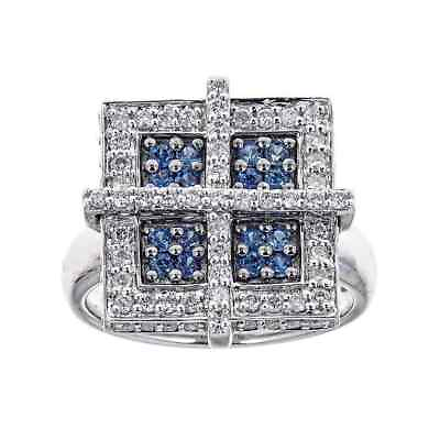 #ad 925 Silver Women#x27;s Blue Sapphire amp; White CZ 1.20 CT Square Frame Engagement Ring $230.00