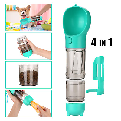 #ad 4 in 1 Pet Dog Portable Water Bottle Dispenser Food Bowl Feeder Waste Bag Shovel $16.99