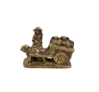#ad #ad Antique Brass Figurine Woman Milk Seller amp; Cart Pulled by a Dog $5.50