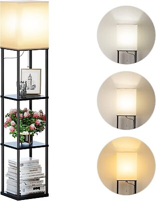 #ad Floor Lamp with Shelves Modern Square Standing Lamp with 3 Color Corner Display $40.02