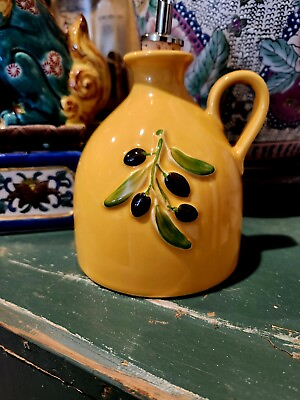 #ad French Vintage Porcelain Olive Oil Container Revol France 5.5 Inches Handpainted $58.00