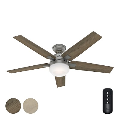 #ad Hunter Fan 52 in Contemporary Matte Silver Ceiling Fan with Light Kit and Remote $98.89