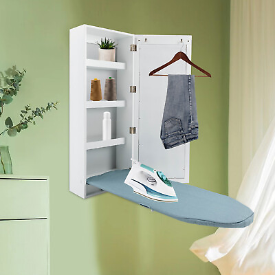 #ad White Ironing Board Cabinet Wall Mounted Storage Cabinet Foldable W Mirror US $158.65