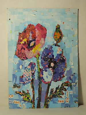 #ad Poppies Collage Art Project Painting Egyptian Signed Mixed Media Original Rare $237.58