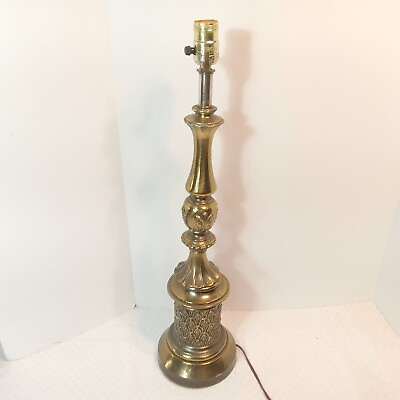 #ad 🔥 Vtg 24quot; Brass Bronze Table Lamp Light Ornate Cast Metal HEAVY $48.00