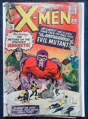 #ad X MEN #4 💥 COMPLETE and UNRESTORED💥 1st Scarlet Witch Quicksilver 1964 Magneto $599.00