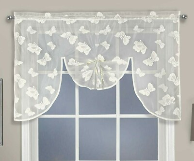 #ad Madame Butterfly Lace Valance Topper Kitchen Curtains Natural $18.99
