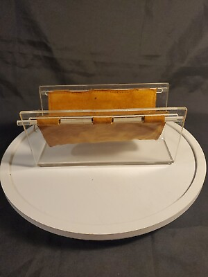 #ad Mid Century Clear Lucite amp; Suede Leather Letter Holder Desk Accessory $35.95
