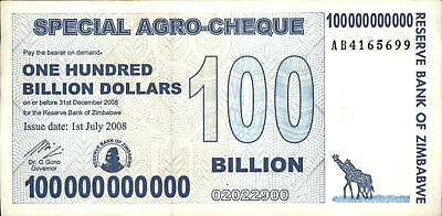 #ad 10 x 100 Billion Zimbabwe Agro Check Cheque Circulated 2008 With COA $157.21