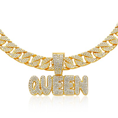 #ad 14K Gold Queen Cuban Link Pendant Moissanite Choker Necklace Hip Pop Fashon Gift $97.99