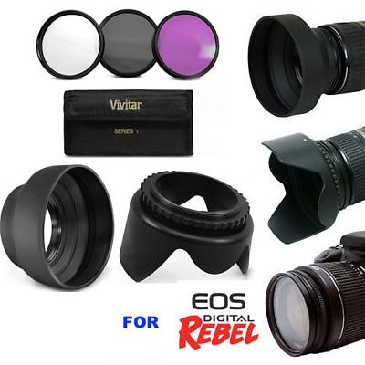 #ad LENS HOOD amp; 3HD FILTERS UV CPL FLD KIT FOR CANON EOS REBEL T6i T6 T5i T5 SL1T3I $39.14